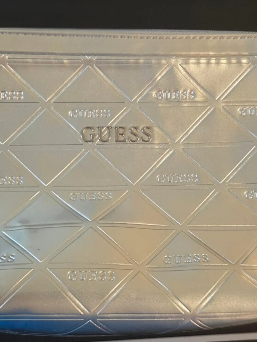 Guess Silver Embossed Logo Cosmetic Bag